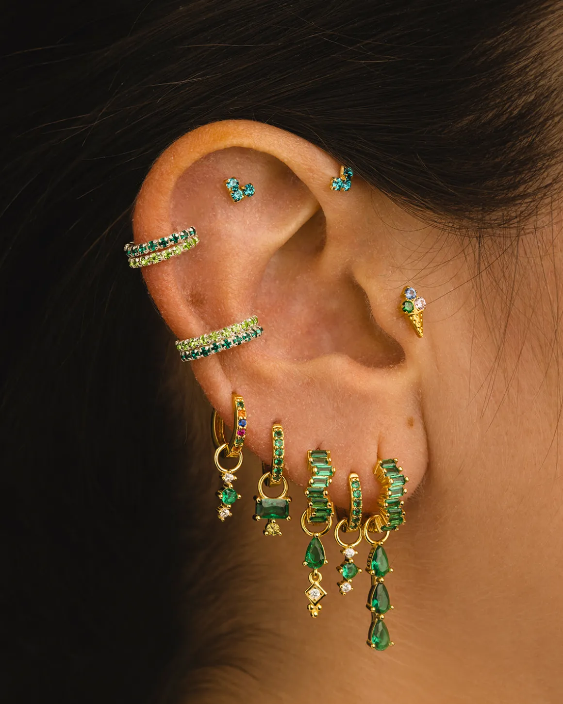 PENDIENTES ARLA MINI GREEN LIGHT SILVER