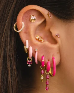 PENDIENTES CARA FUCSIA GOLD
