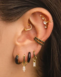 PENDIENTES HOOPS BRIGHT BLACK MINI SILVER
