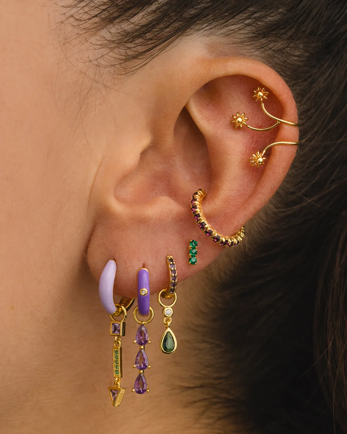 PENDIENTES HOOPS BRIGHT PURPLE SILVER